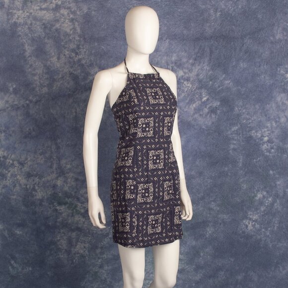 Urban Outfitter Linen Blend Bandana Print Halter Dress Sz 10 - Picture 2 of 4